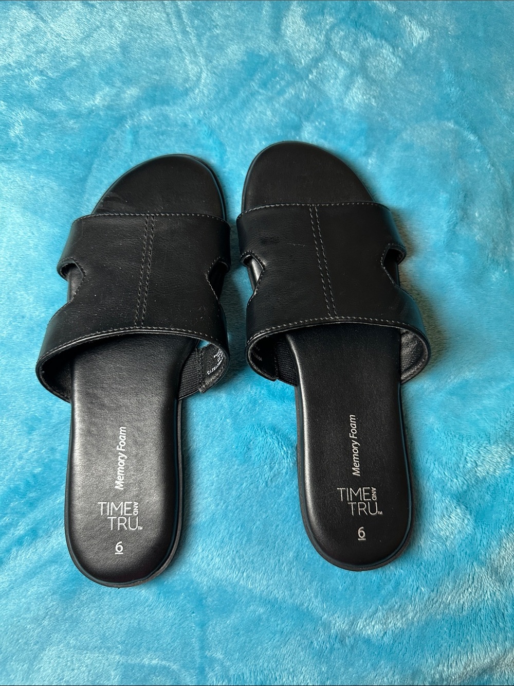 Time and Tru Black Slide Sandals with Memory Foam